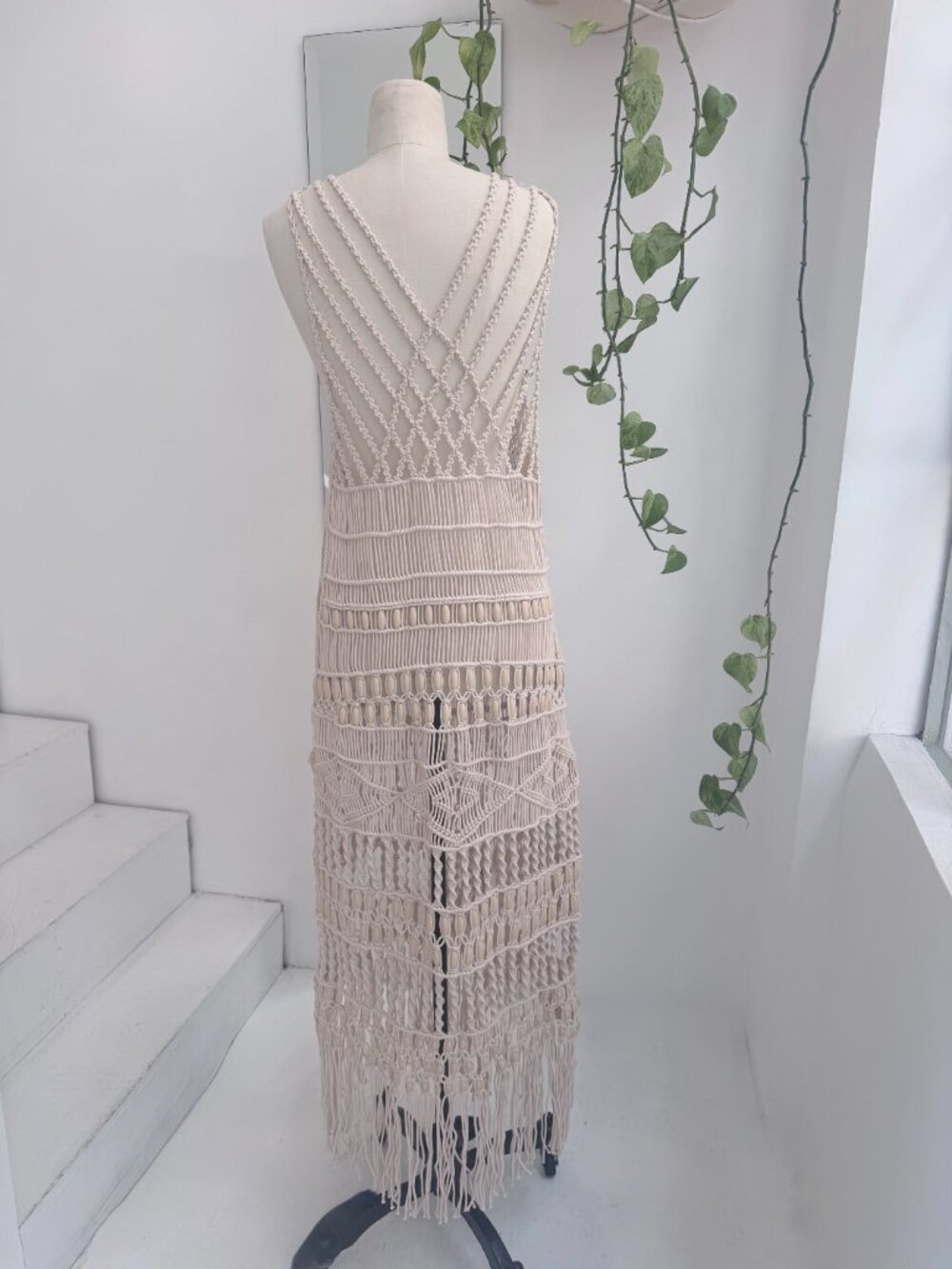 Jonathan Simkhai Macrame Beaded Natural Fringe Dress - Picture 3 of 13